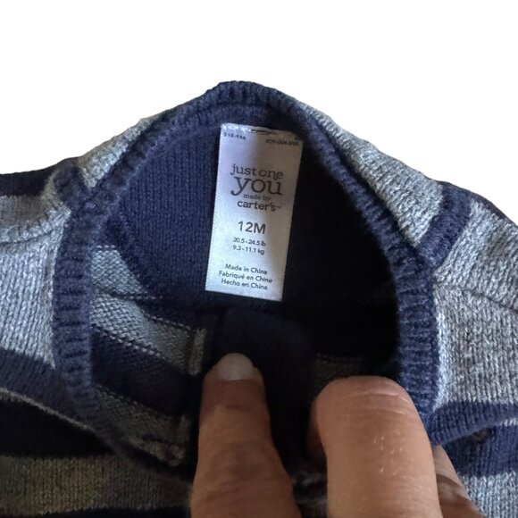 Carter's 12M Striped Baby Sweater Knit Jumpsuit Romper Long Sleeve Cute Warm Bea - Picture 3 of 3